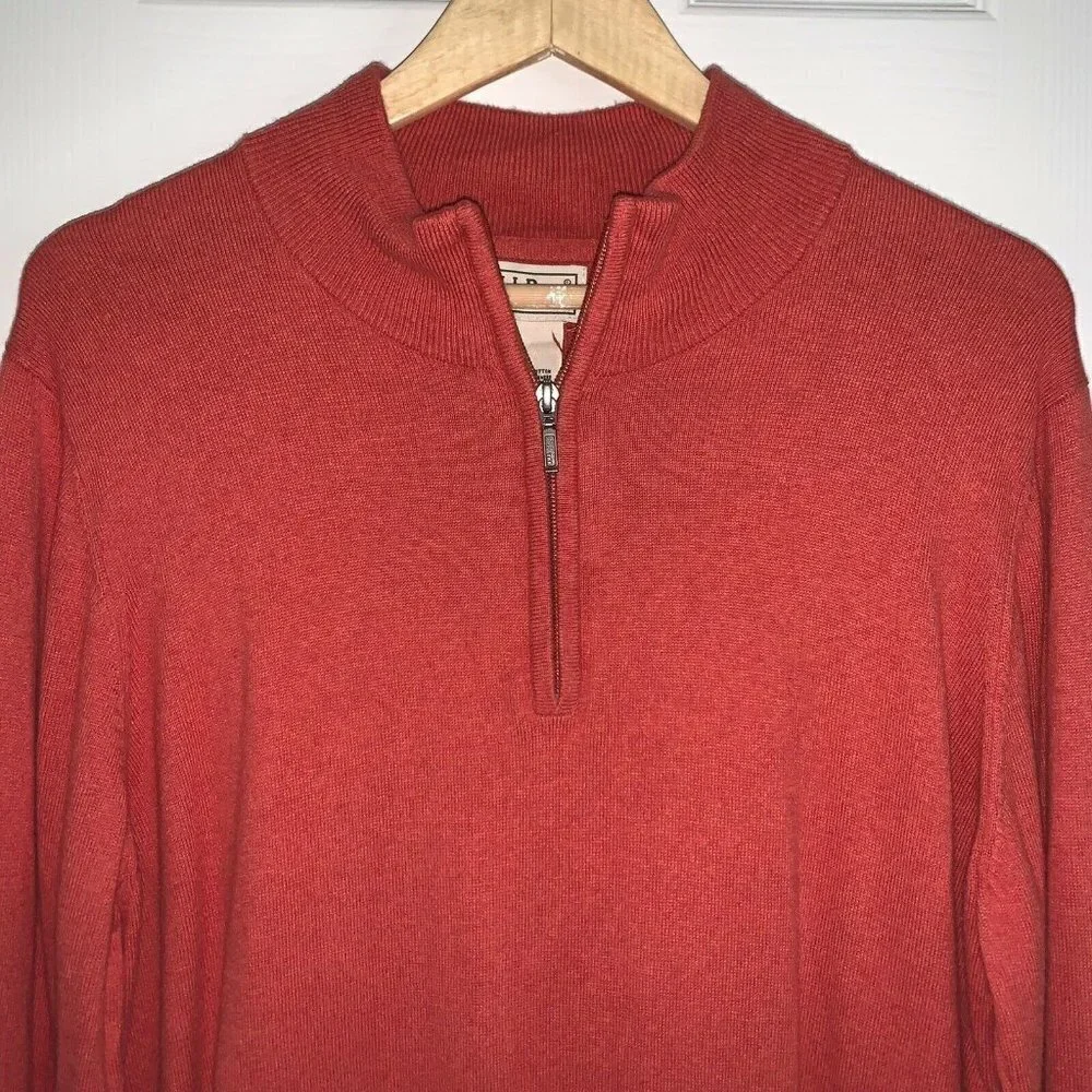 LL Bean Red Orange Cashmere Blend Preppy Long Sleeve V-Neck Sweater Large
